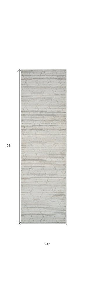 8' Gray And Beige Geometric Distressed Runner Rug