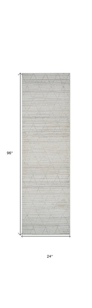 8' Gray And Beige Geometric Distressed Runner Rug