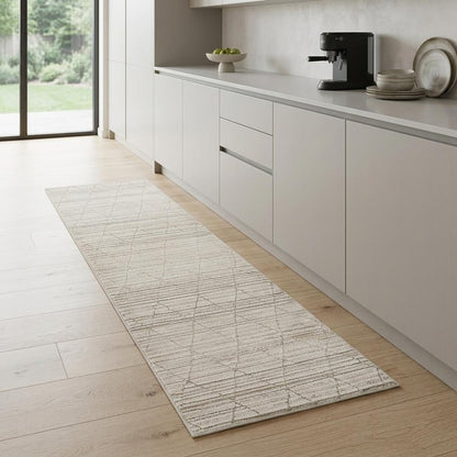 8' Gray And Beige Geometric Distressed Runner Rug