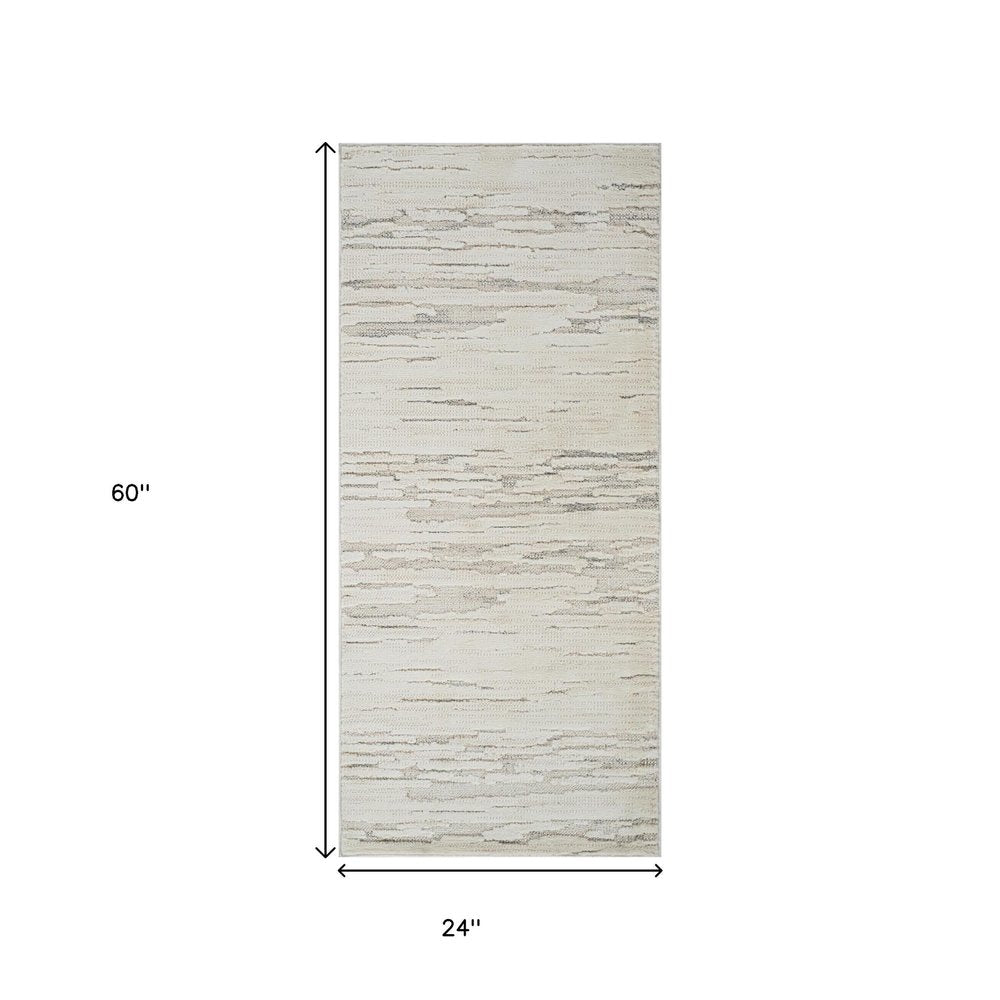 2' X 5' Gray and Beige Geometric Distressed Area Rug