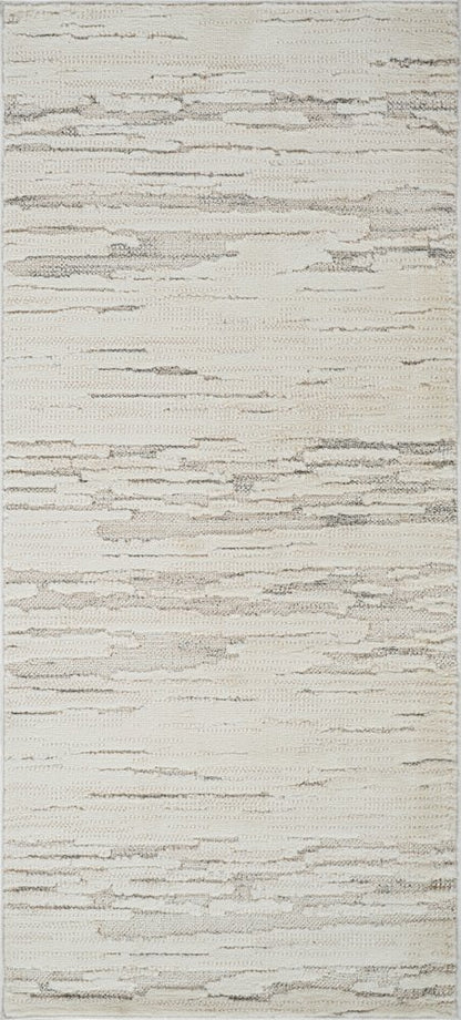 2' X 5' Gray and Beige Geometric Distressed Area Rug