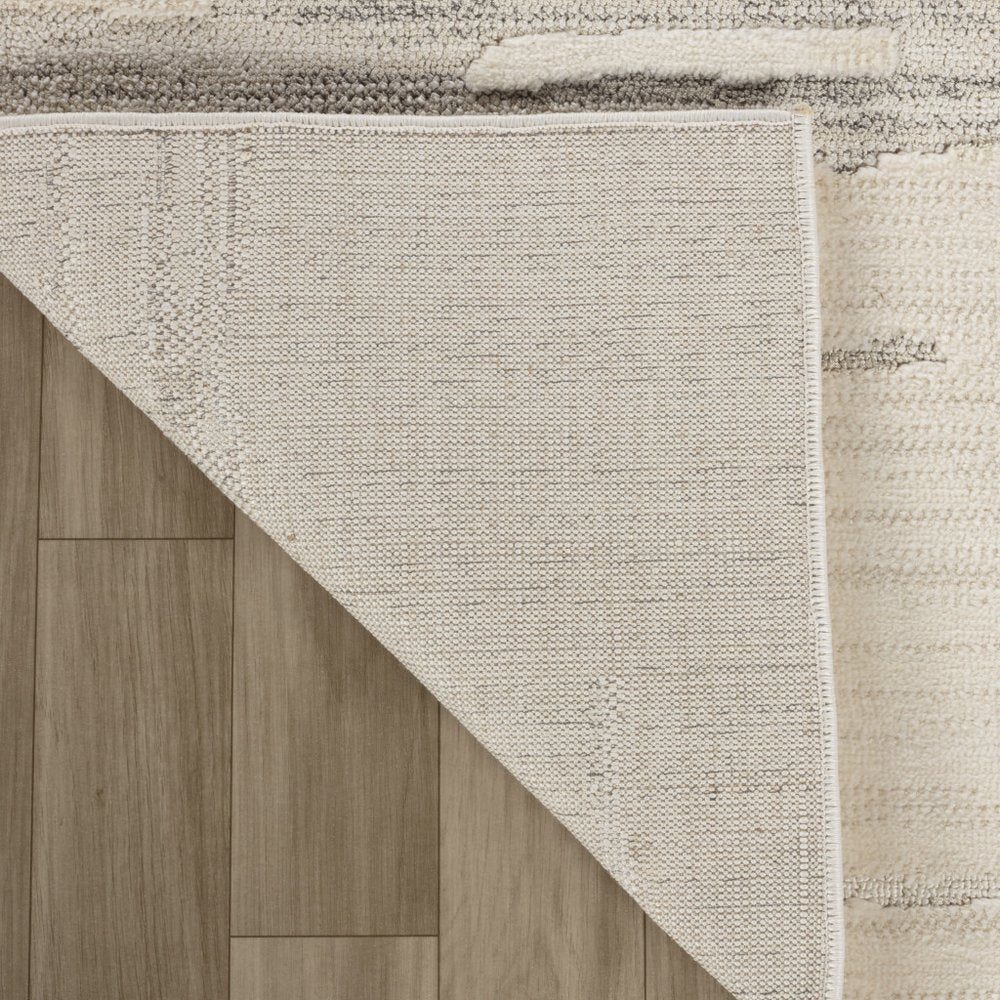 8' Gray And Beige Geometric Distressed Runner Rug