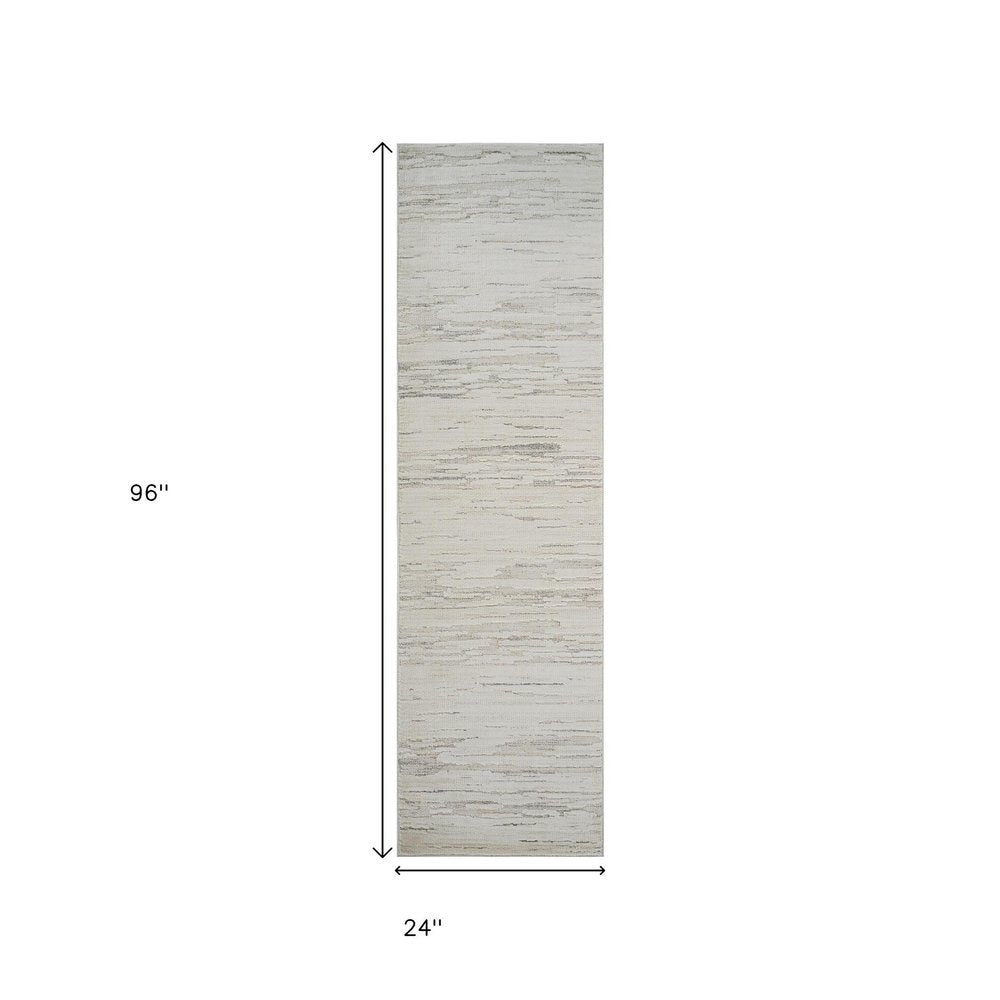 8' Gray And Beige Geometric Distressed Runner Rug