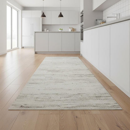 8' Gray And Beige Geometric Distressed Runner Rug