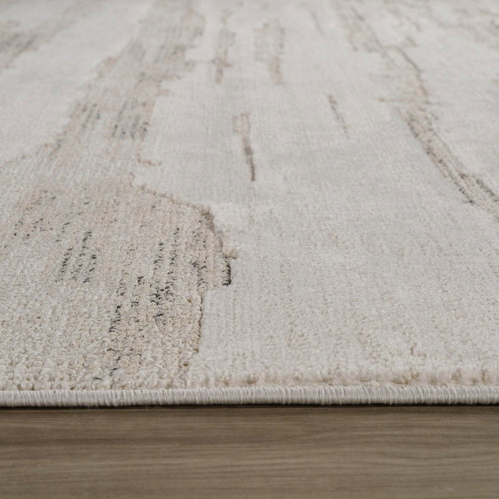 8' Gray And Beige Geometric Distressed Runner Rug