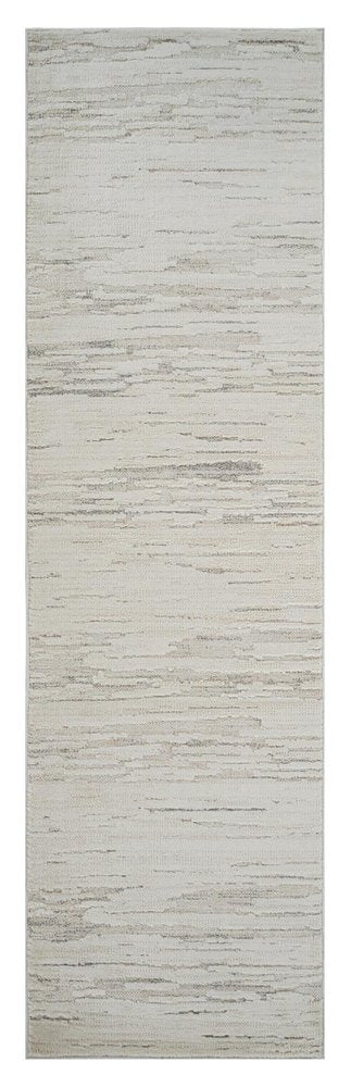 8' Gray And Beige Geometric Distressed Runner Rug