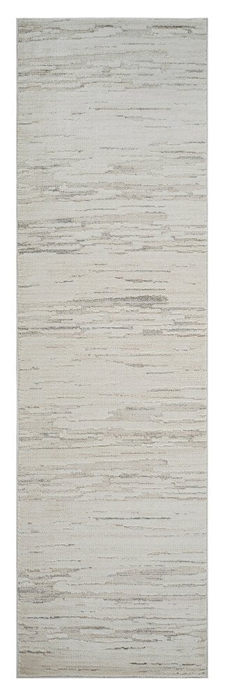 8' Gray And Beige Geometric Distressed Runner Rug