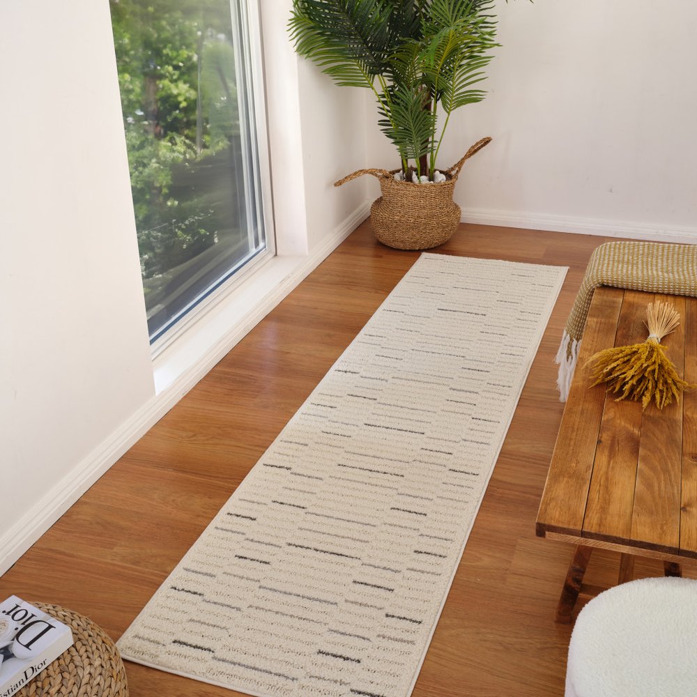 8' Gray And Cream Abstract Distressed Runner Rug