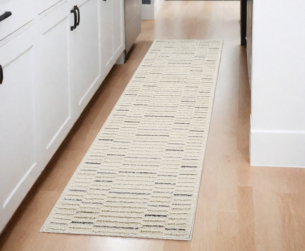 8' Gray And Cream Abstract Distressed Runner Rug