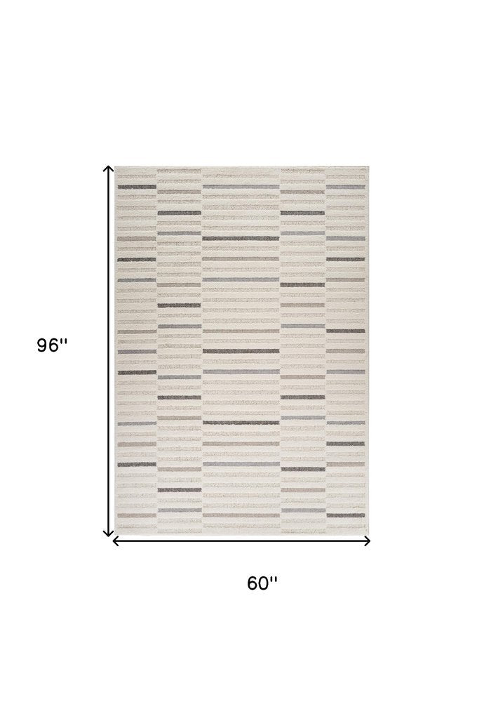 5' X 8' Gray and Cream Abstract Distressed Area Rug