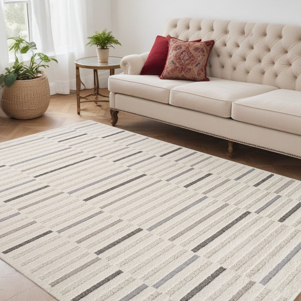 5' X 8' Gray and Cream Abstract Distressed Area Rug
