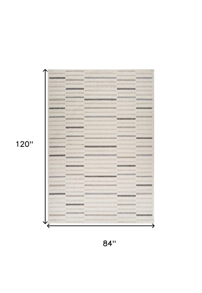 7' X 10' Gray and Cream Abstract Distressed Area Rug