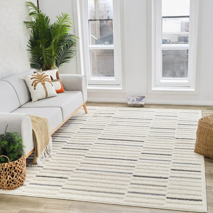 7' X 10' Gray and Cream Abstract Distressed Area Rug