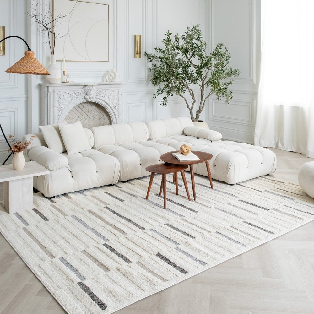 7' X 10' Gray and Cream Abstract Distressed Area Rug