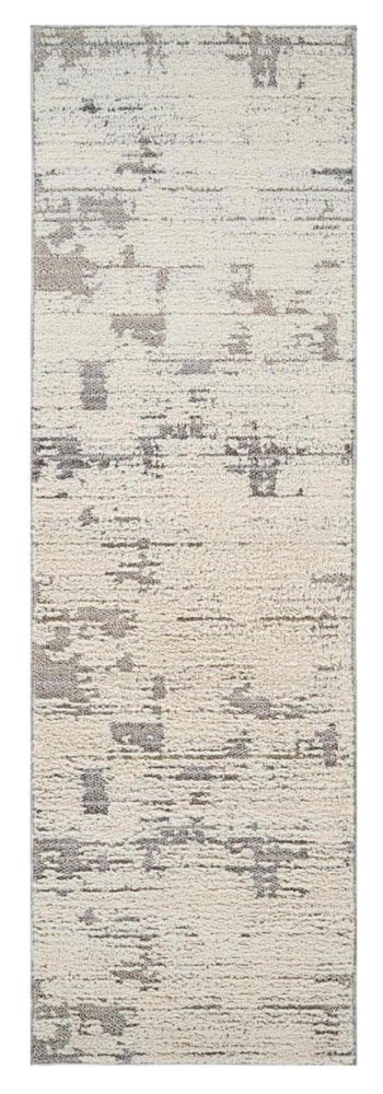 8' Gray And Cream Abstract Distressed Runner Rug