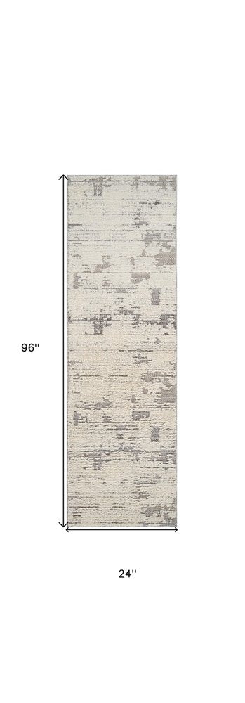 8' Gray And Cream Abstract Distressed Runner Rug