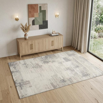 4' X 6' Gray and Cream Abstract Distressed Area Rug