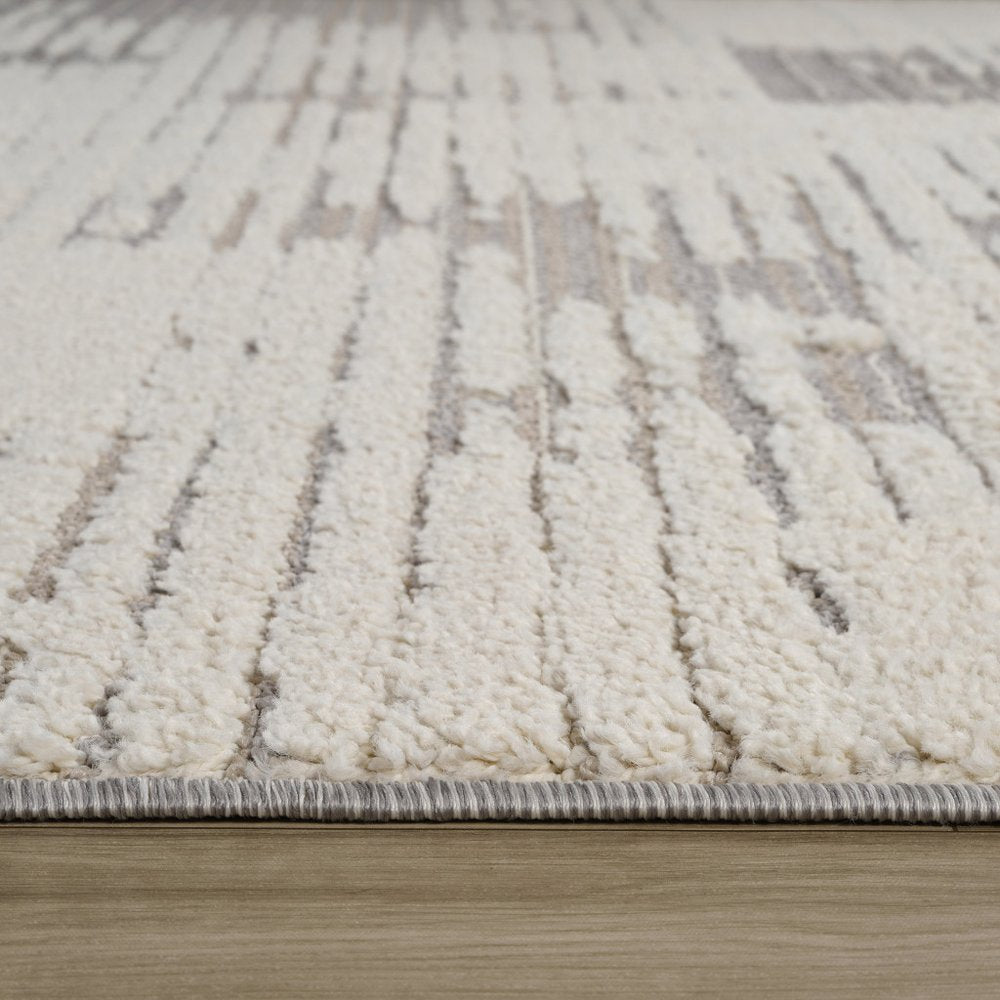 5' X 8' Gray and Cream Abstract Distressed Area Rug
