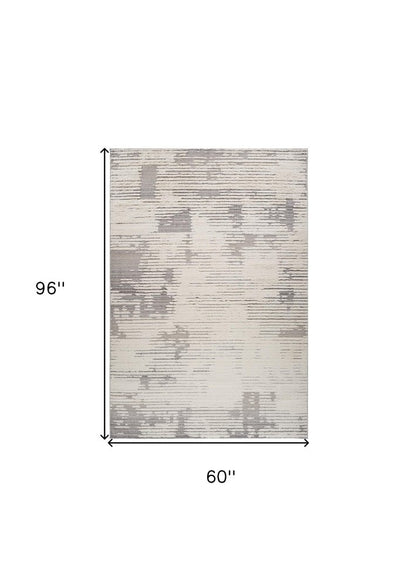5' X 8' Gray and Cream Abstract Distressed Area Rug