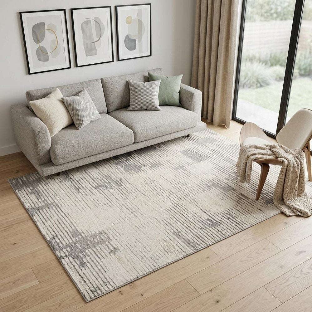 5' X 8' Gray and Cream Abstract Distressed Area Rug