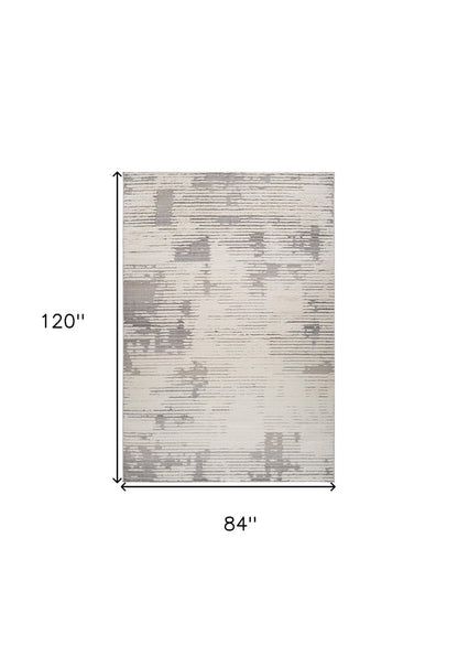 7' X 10' Gray and Cream Abstract Distressed Area Rug