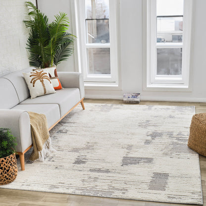 8' X 11' Gray and Cream Abstract Distressed Area Rug