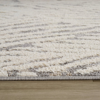 8' Gray and Cream Botanical Leaves Distressed Runner Rug