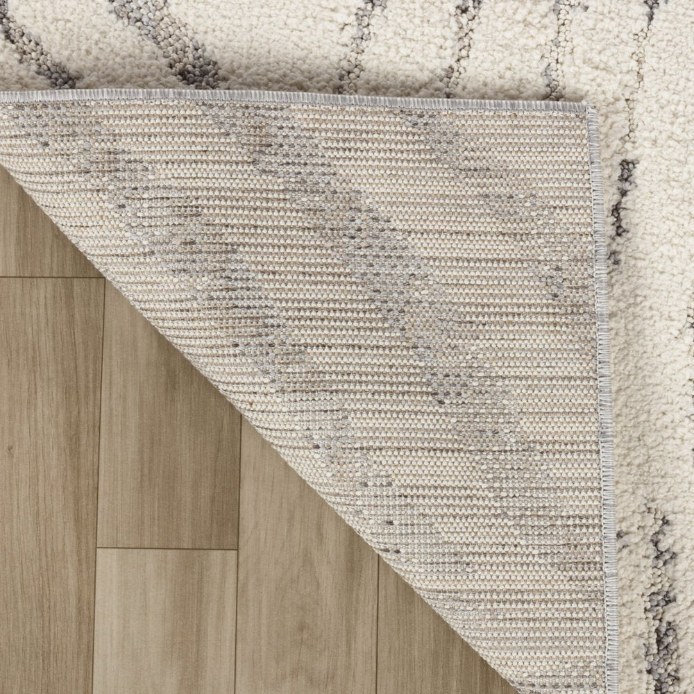 8' Gray and Cream Botanical Leaves Distressed Runner Rug