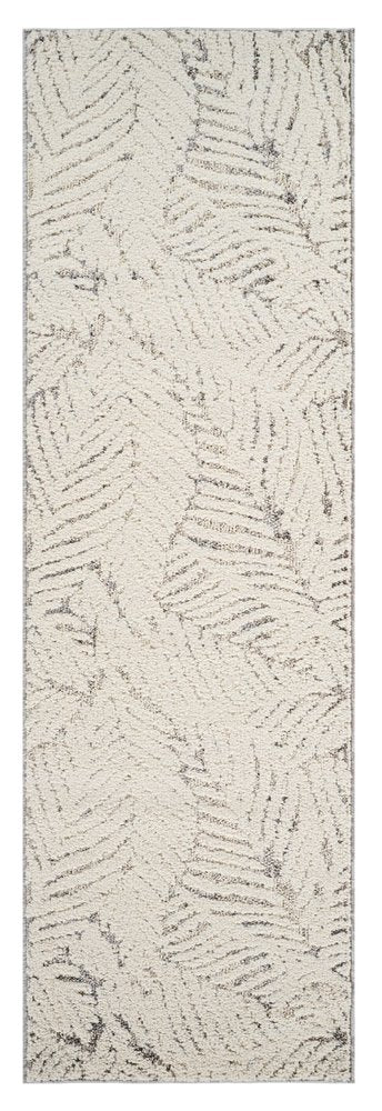 8' Gray and Cream Botanical Leaves Distressed Runner Rug