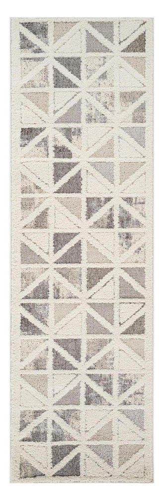 8' Gray And Cream Geometric Distressed Runner Rug