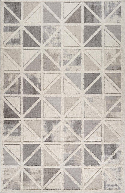5' X 8' Gray and Cream Geometric Distressed Area Rug