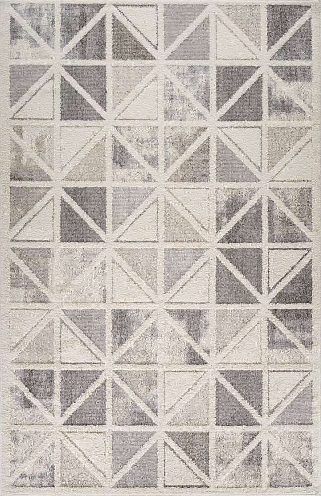 5' X 8' Gray and Cream Geometric Distressed Area Rug