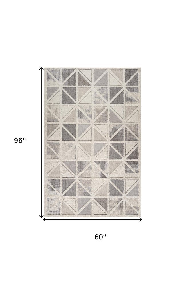 5' X 8' Gray and Cream Geometric Distressed Area Rug