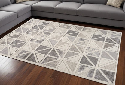 7' X 10' Gray and Cream Geometric Distressed Area Rug