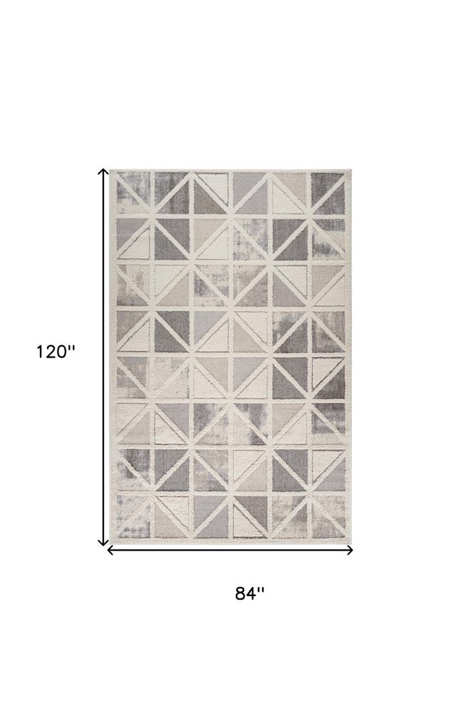 7' X 10' Gray and Cream Geometric Distressed Area Rug