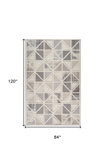 7' X 10' Gray and Cream Geometric Distressed Area Rug