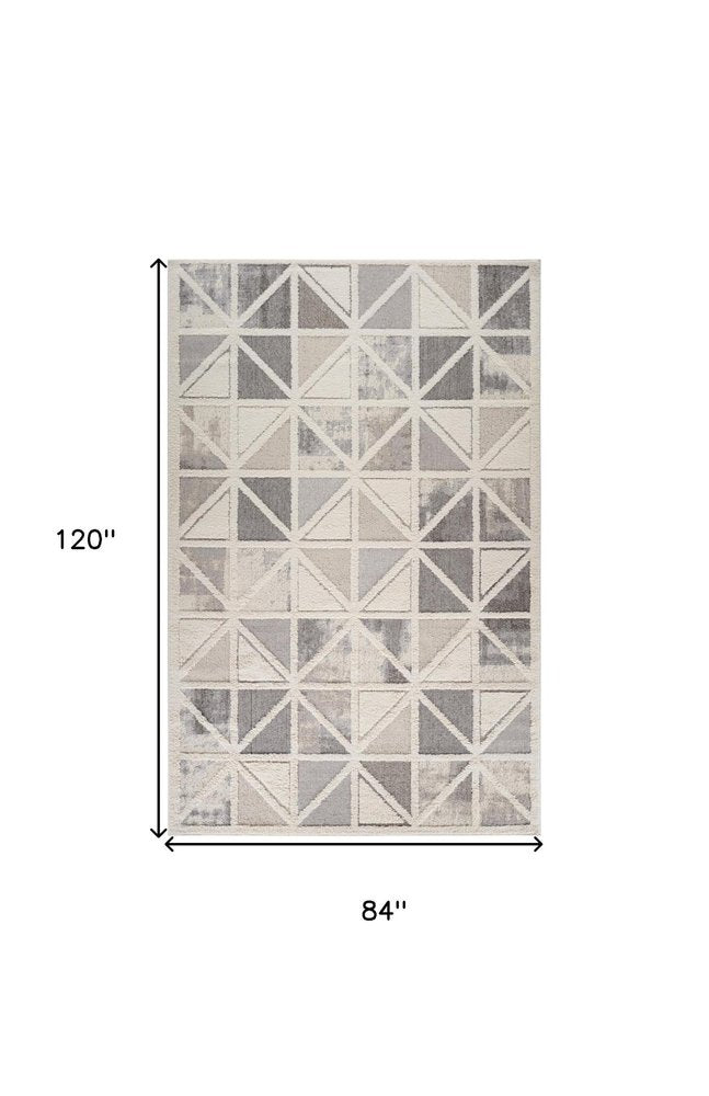 7' X 10' Gray and Cream Geometric Distressed Area Rug