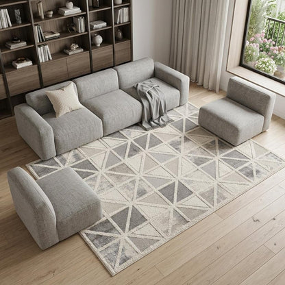 7' X 10' Gray and Cream Geometric Distressed Area Rug