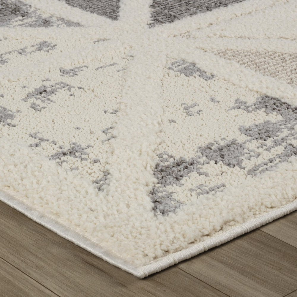 8' X 11' Gray and Cream Geometric Distressed Area Rug