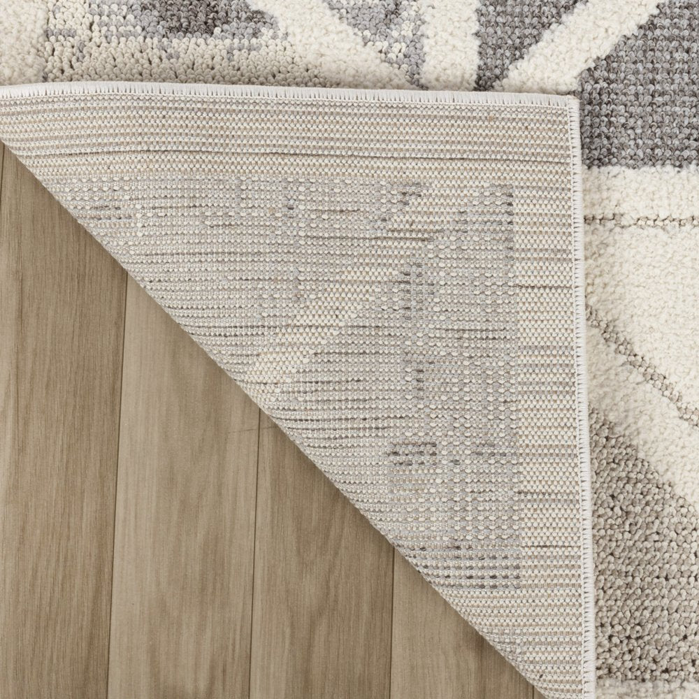 8' X 11' Gray and Cream Geometric Distressed Area Rug