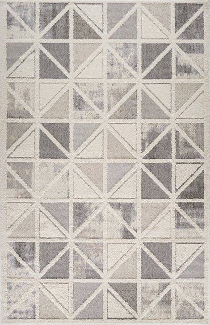 8' X 11' Gray and Cream Geometric Distressed Area Rug