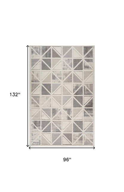 8' X 11' Gray and Cream Geometric Distressed Area Rug