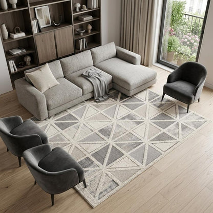 8' X 11' Gray and Cream Geometric Distressed Area Rug