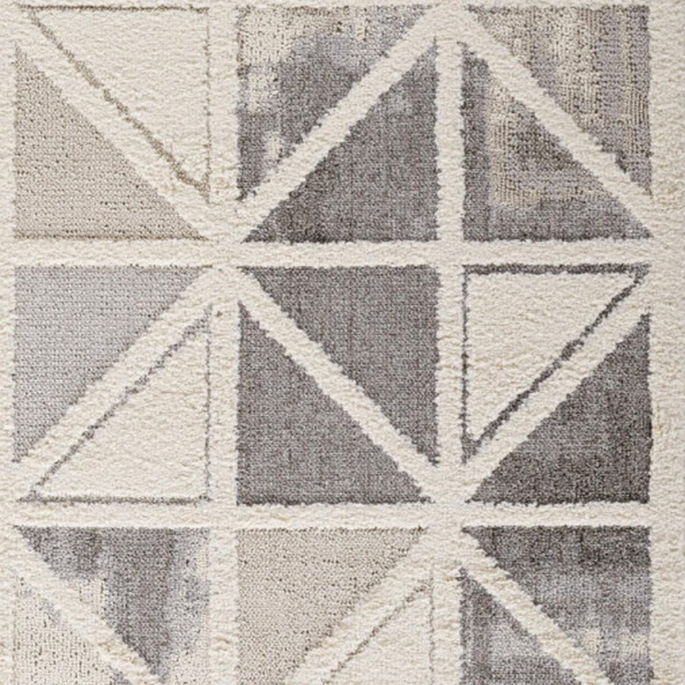 8' X 11' Gray and Cream Geometric Distressed Area Rug