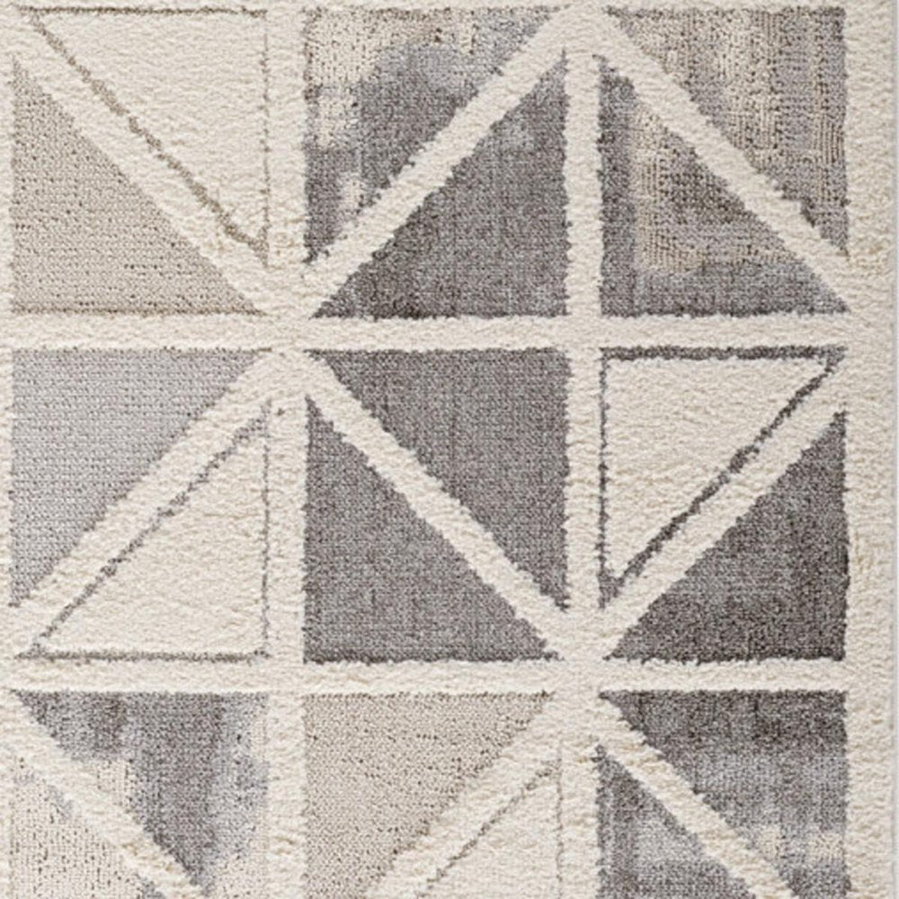 8' X 11' Gray and Cream Geometric Distressed Area Rug