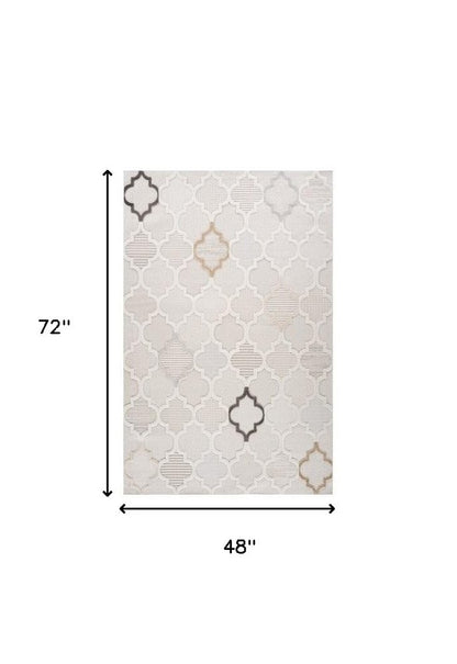 4' X 6' Cream and Beige Geometric Distressed Area Rug
