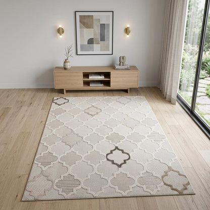 4' X 6' Cream and Beige Geometric Distressed Area Rug
