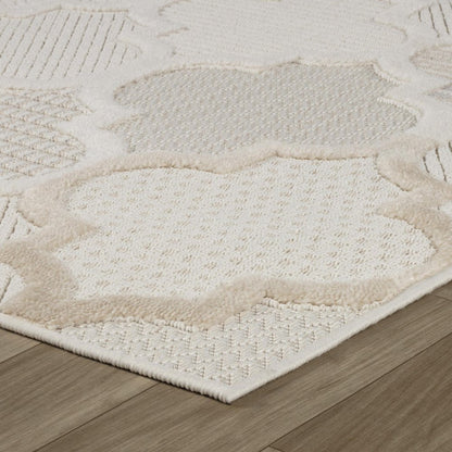 4' X 6' Cream and Beige Geometric Distressed Area Rug
