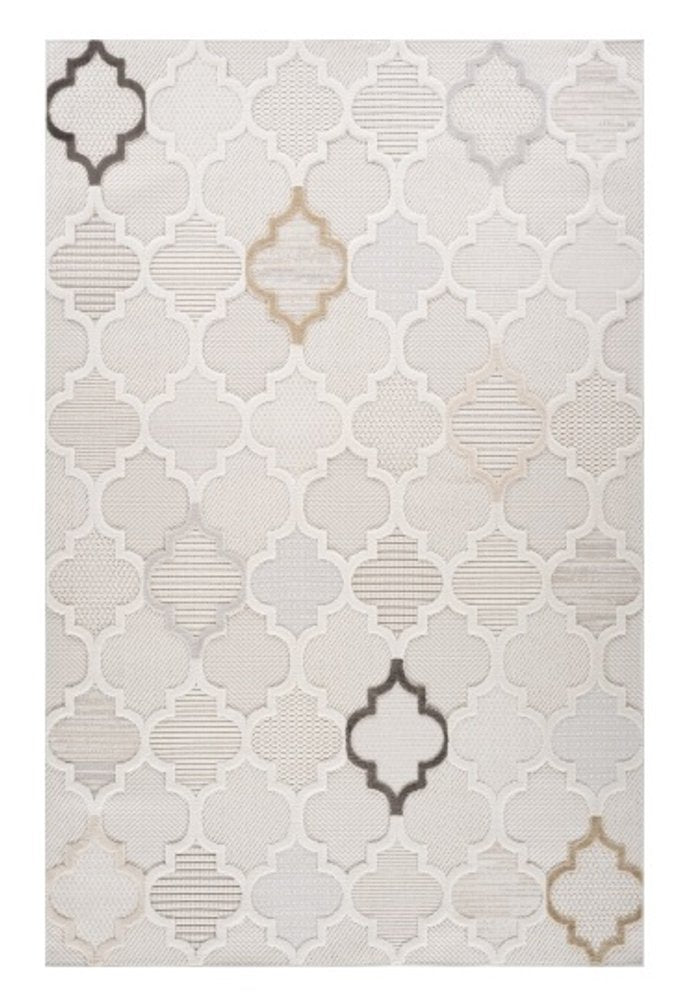 4' X 6' Cream and Beige Geometric Distressed Area Rug