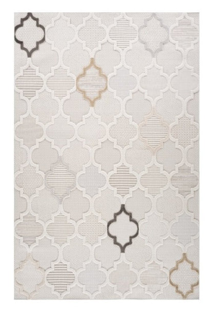 4' X 6' Cream and Beige Geometric Distressed Area Rug